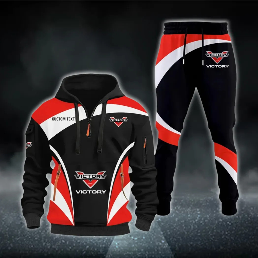 Heavyweight Motorcycle Hoodie Half Zip x Sweatpants Set, Drive-Inspired Hoodie and Pants Set CAR514100925040
