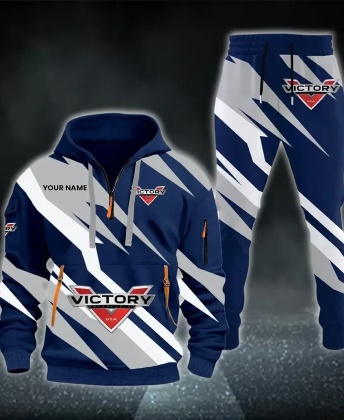 American V-Twin Hoodie Half Zip x Sweatpants Set, Street-Ready Automotive Tracksuit CAR514100925045