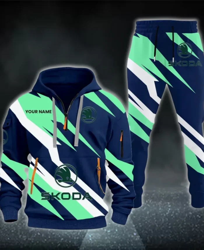 City-Friendly Automobile Hoodie Half Zip x Sweatpants Set, All-Season Car Enthusiast Tracksuit CAR514100925059