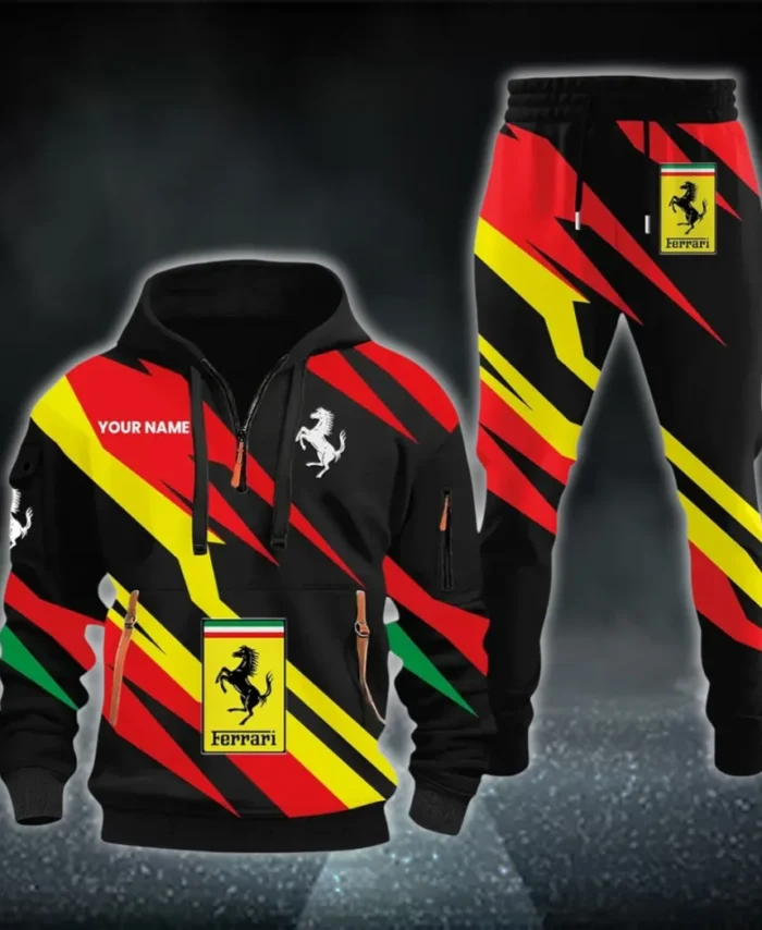 Track-Ready Sports Car Hoodie Half Zip x Sweatpants Set, Custom Motorcycle Hoodie Set CAR514100925062