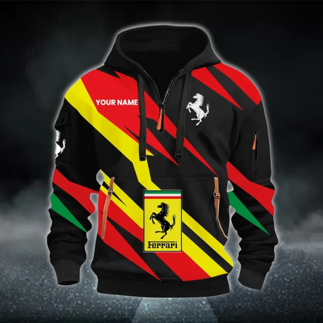 Track-Ready Sports Car Hoodie Half Zip 3D Print, Rugged Sporty Streetwear Hoodie CAR514100925062