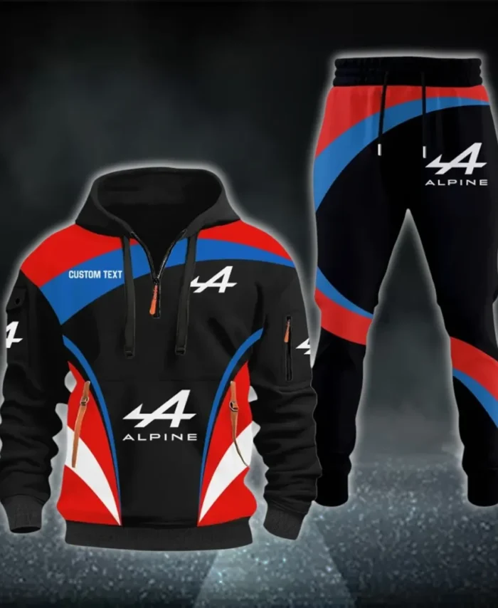 Sports Car Hoodie Half Zip x Sweatpants Set, Sporty Auto-Inspired Tracksuit CAR514100925096
