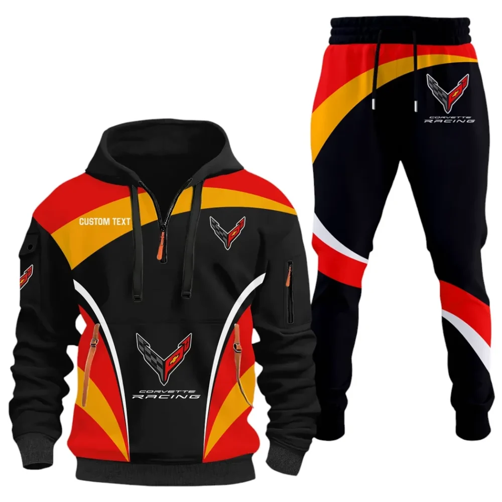V8 Power Hoodie Half Zip x Sweatpants Set, Custom 3D Automotive Tracksuit Set CAR514100925103 - Image 2