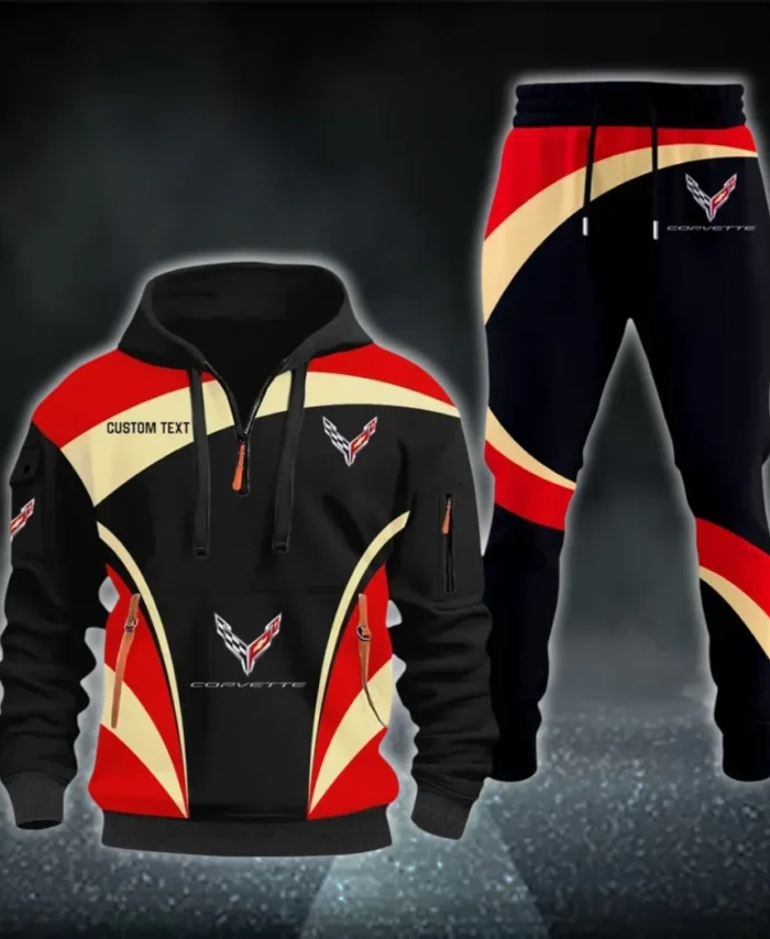 V8 Power Hoodie Half Zip x Sweatpants Set, All-Season Car Enthusiast Tracksuit CAR514100925105