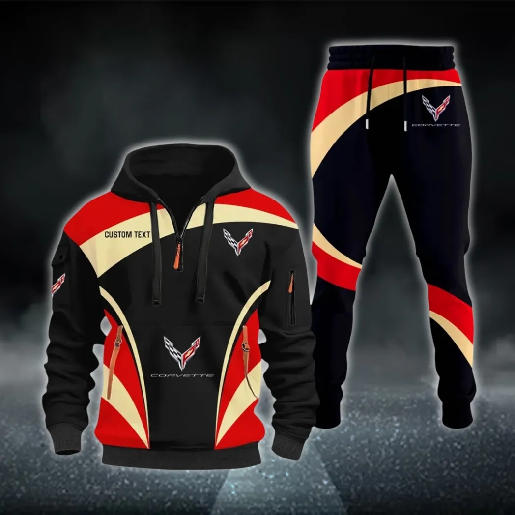 V8 Power Hoodie Half Zip x Sweatpants Set, All-Season Car Enthusiast Tracksuit CAR514100925105