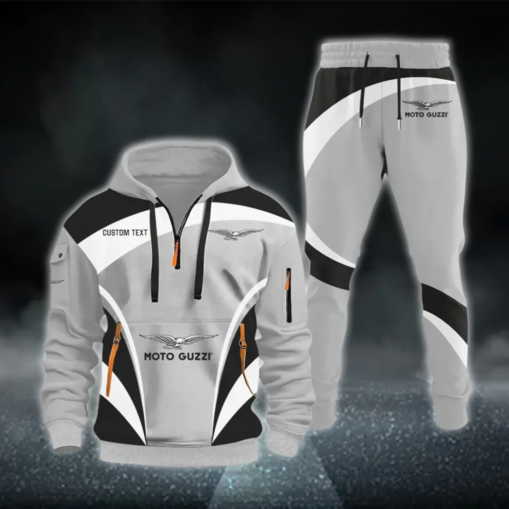 Historic Motorcycle Brand Hoodie Half Zip x Sweatpants Set, 3D Printed Car Hoodie Set CAR514100925125