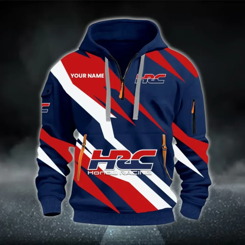 Racing Car Hoodie Half Zip 3D Print, Sporty Urban Look Hoodie CAR514100925138