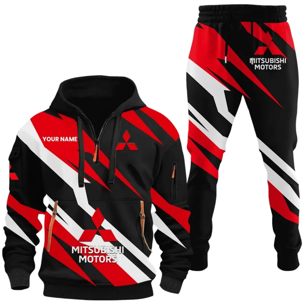 Urban Compact Hoodie Half Zip x Sweatpants Set, Custom 3D Automotive Tracksuit Set CAR514100925145 - Image 2