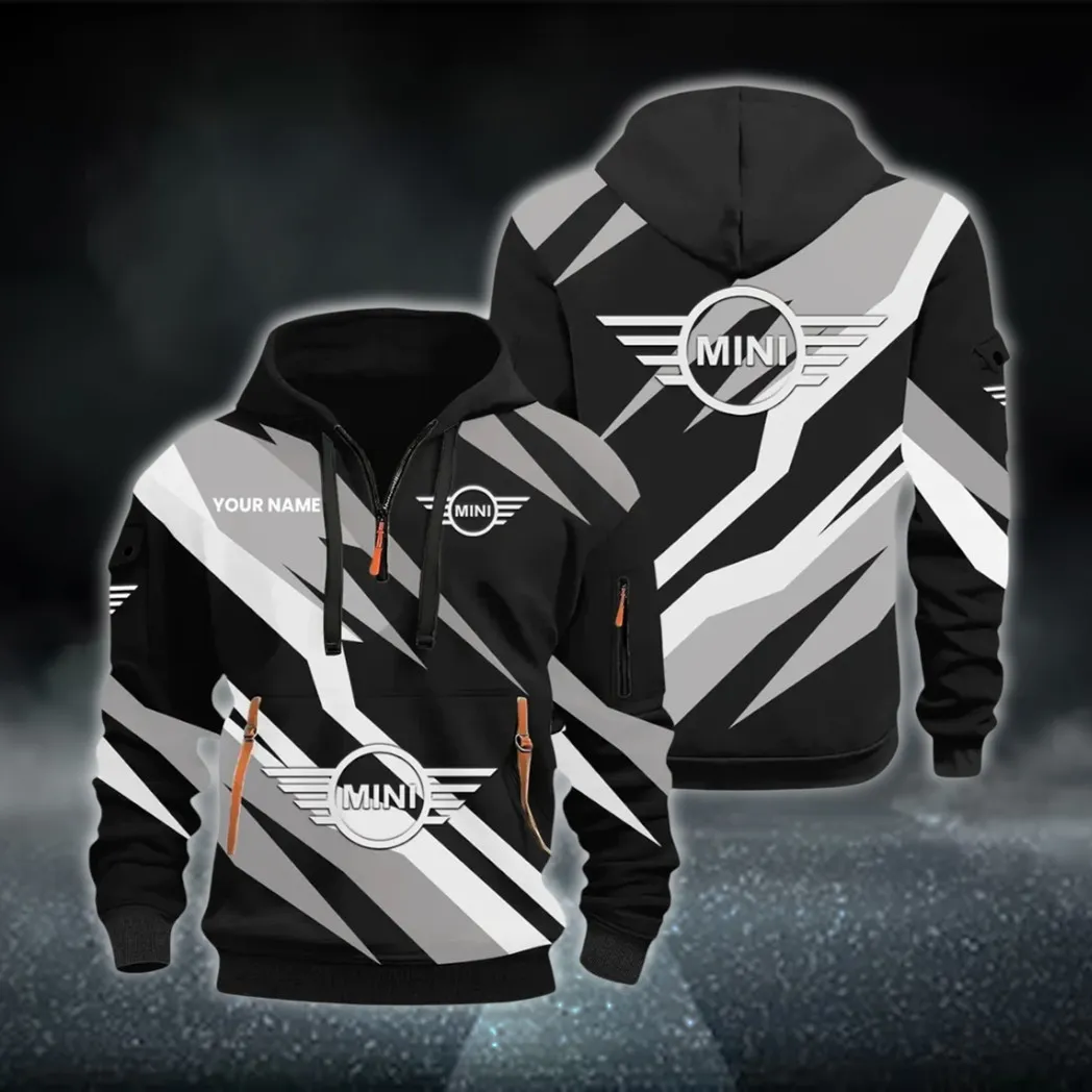 Chic Commuter Hoodie Half Zip 3D Print, Streetwear Casual Look Outfit CAR514100925154