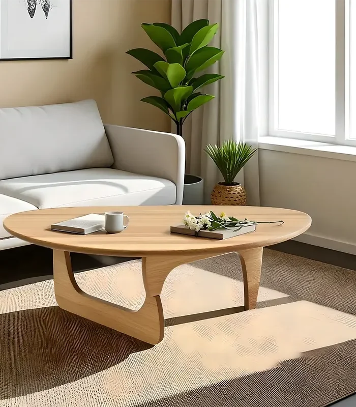 Rounded Edge Solid Wood Coffee Table Minimalist Cozy Look