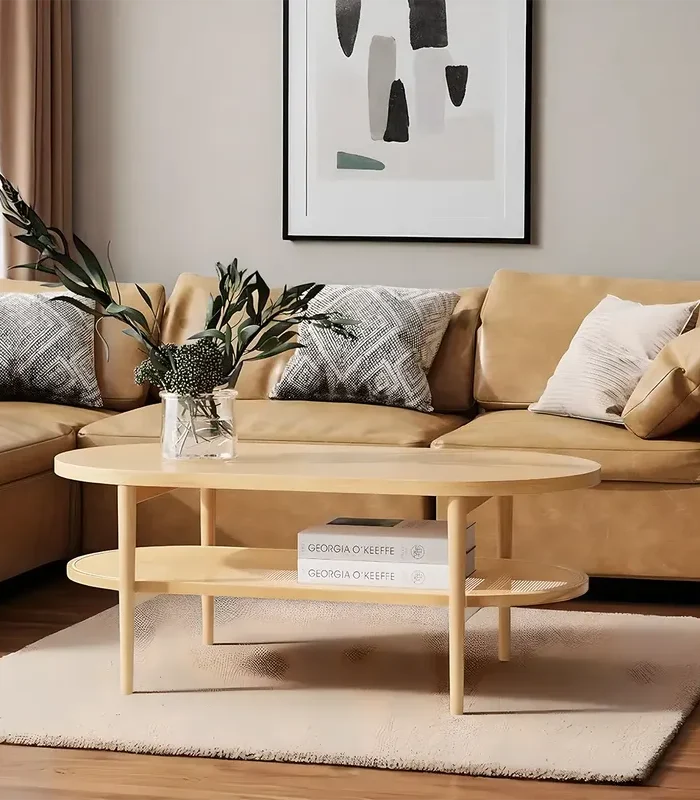 Oval Oak Coffee Table Compact Modern Design