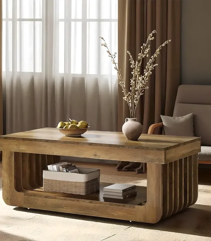 Slatted Wood Coffee Table Modern Warm Aesthetic