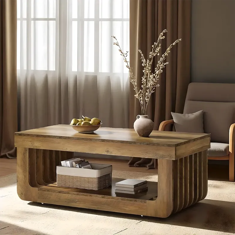 Slatted Wood Coffee Table Modern Warm Aesthetic